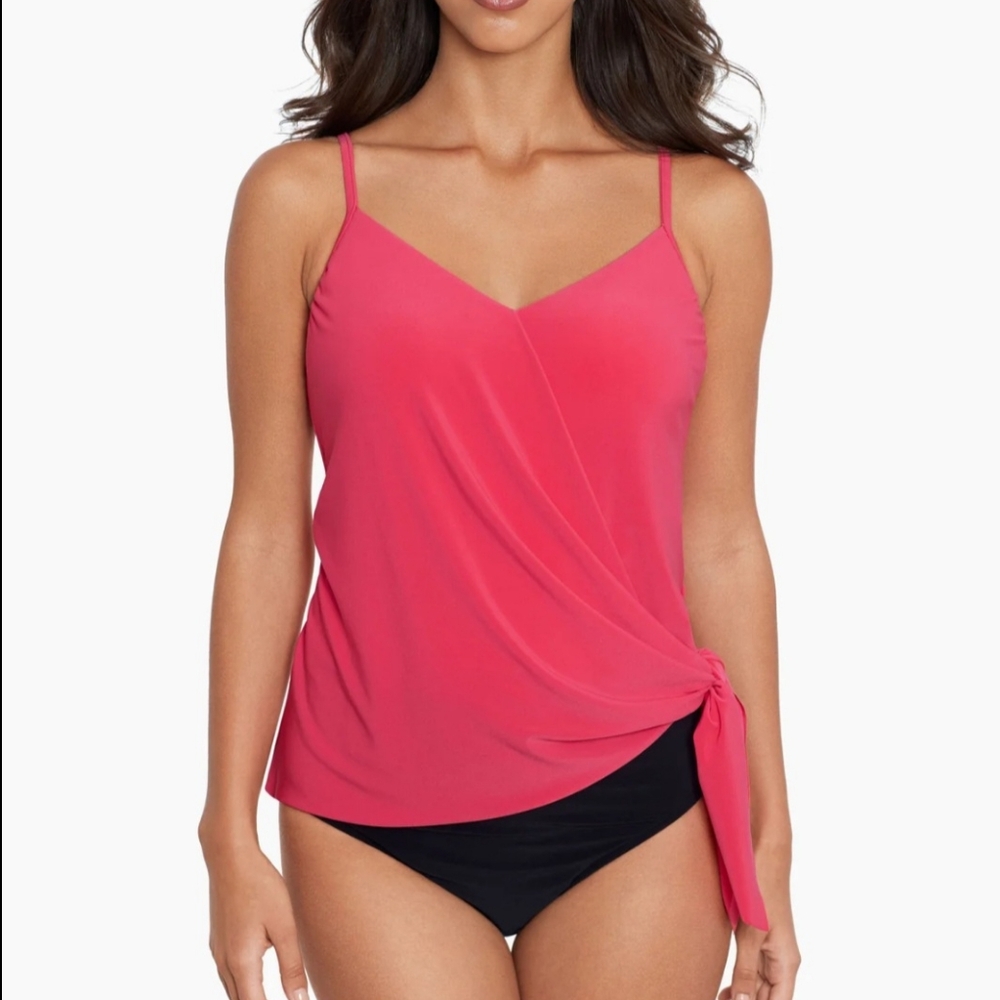 Miraclesuit tankini top 12 coral pink Alex side knot swimsuit underwire new $130